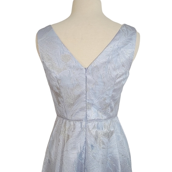 NWT Aidan Mattox Blue & Silver Floral Brocade Cinderella Gown - Picture 9 of 16